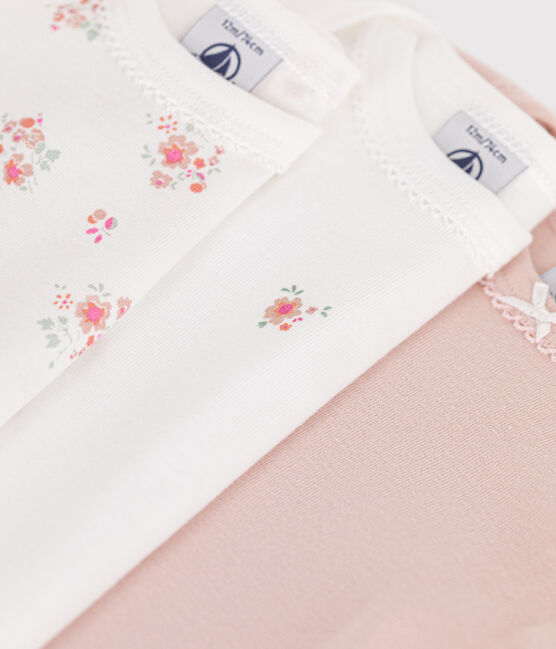 Setje met 3 katoenen babybody's met lange mouw en bloemenprint variante 1