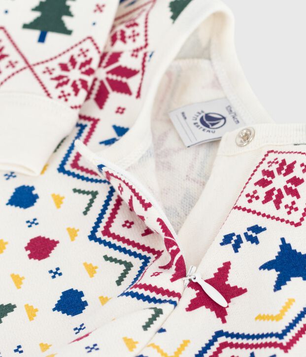 Babypyjama met rits van geruwde fleece met kerstprint ecru/multicouleur
