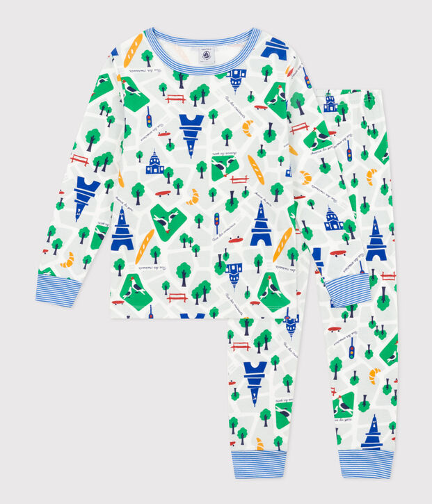 Pyjama imprim&eacute; motif Paris en coton enfant blanc/multicouleur
