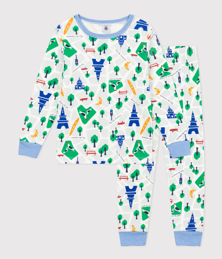 Pyjama imprim&eacute; motif Paris en coton enfant blanc/multicouleur