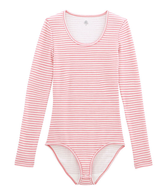 damesbody in katoen/wol roze CHEEK/wit MARSHMALLOW