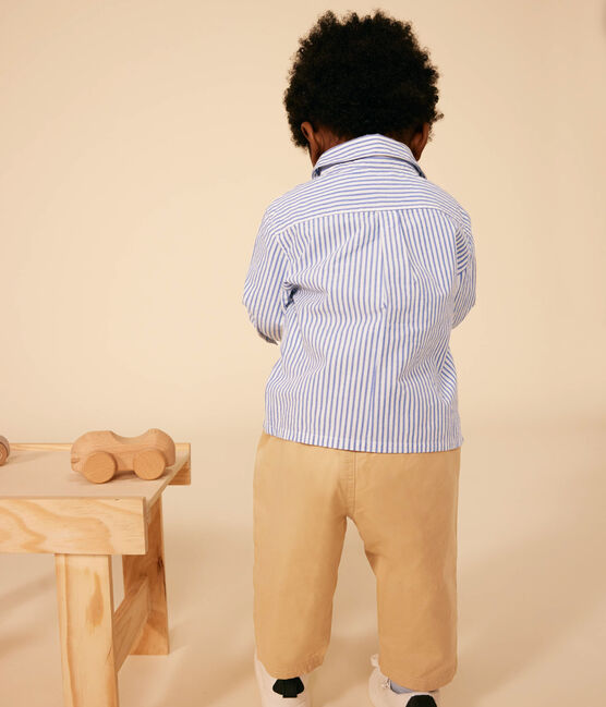 Gestreept overhemd van poplin voor baby's GAULOISE/ MARSHMALLOW
