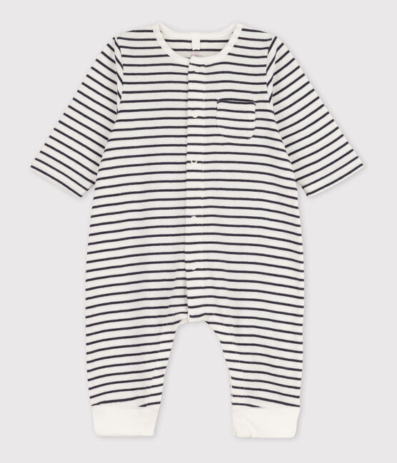 Combinaison longue rayée marinière en coton bio bébé blanc MARSHMALLOW/bleu SMOKING