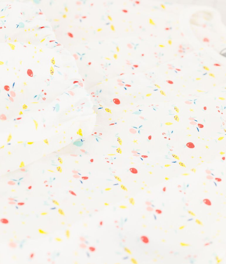 Fruitige jurk met korte mouwen met bloomer voor babymeisjes van schering en inslag tubic van biologisch katoen wit/multicouleur