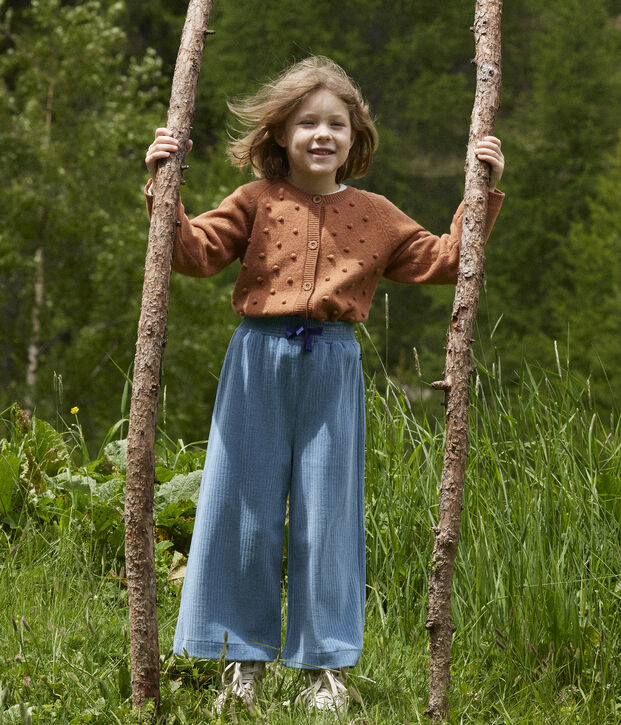 Pantalon large en velours fin enfant fille bleu