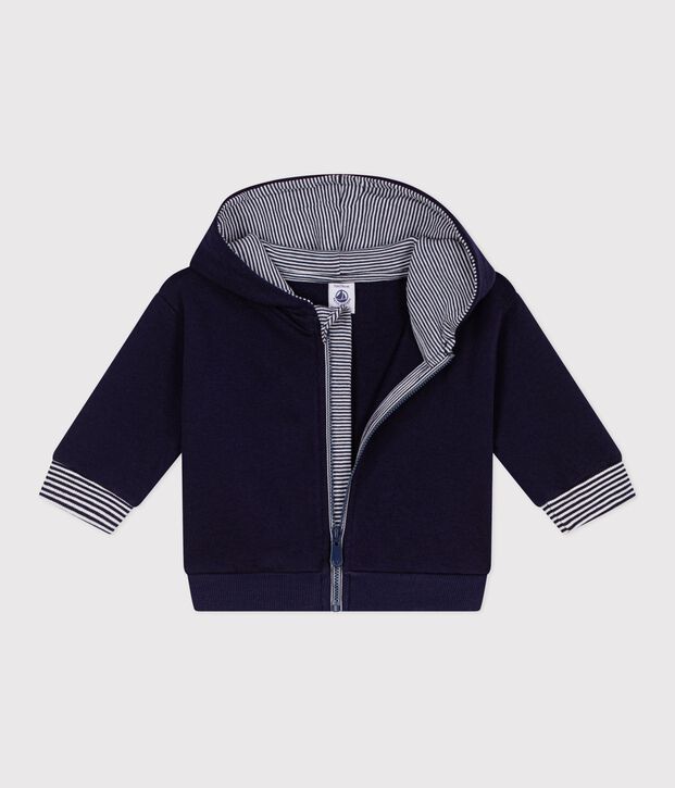 Sweatshirt &agrave; capuche b&eacute;b&eacute; en coton d&eacute;tails ray&eacute;s bleu marine