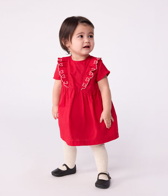 Effen katoenen babyjurkje met korte mouwen met bloomer rood TERKUIT