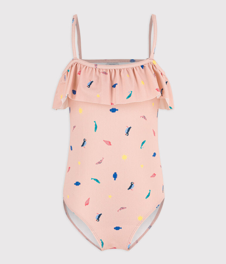 Meisjesbadpak uit 1 stuk met print roze/multicouleur