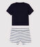 Ensemble tee-shirt/short en coton lin bébé garçon bleu SMOKING/blanc MARSHMALLOW