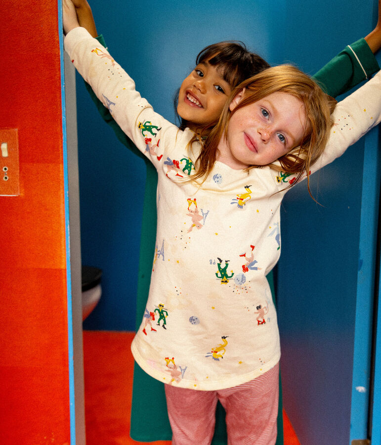 Chemise de nuit phosphorescente petite fille en molleton et en coton &eacute;cru/multicouleur