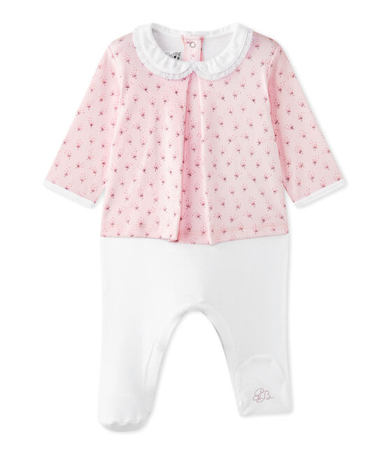Combinaison guimpe bébé fille bi-matière rose VIENNE/blanc MULTICO