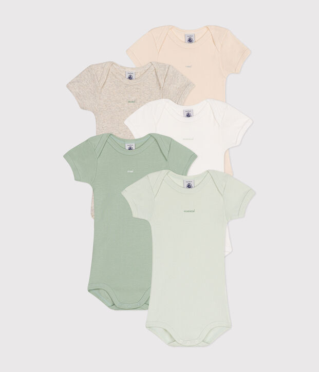 Lot de 5 bodies manches courtes en coton b&eacute;b&eacute; multicouleur