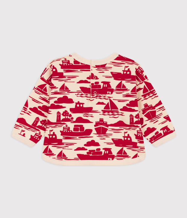 Sweatshirt in molton met print voor baby's. ecru/rood