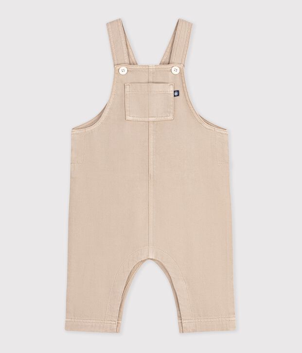 Effen salopette van keperstof met lange pijpen voor baby's beige