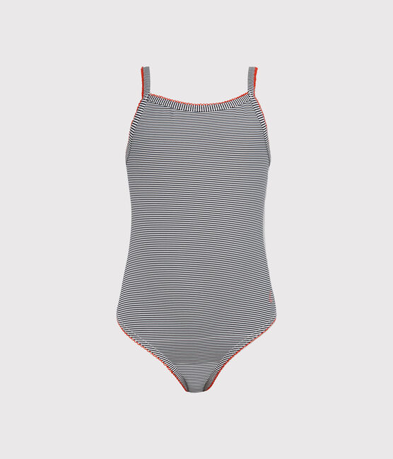 Badpak uit 1 stuk meisjes blauw ABYSSE/wit LAIT