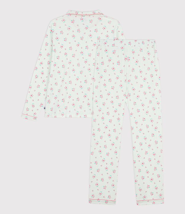 Pyjama boutonn&eacute; femme en coton imprim&eacute; blanc/multicouleur