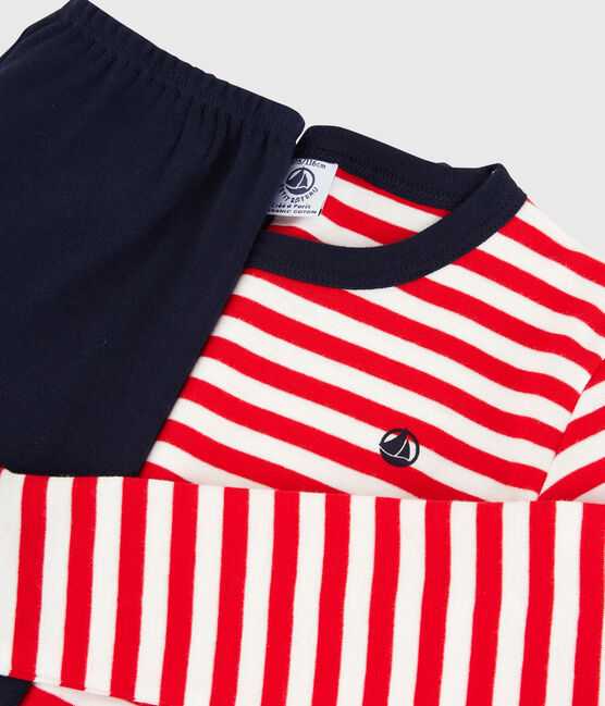 Snugfit pyjama voor jongens met rode strepen in biologisch katoen rood PEPS/wit MULTICO