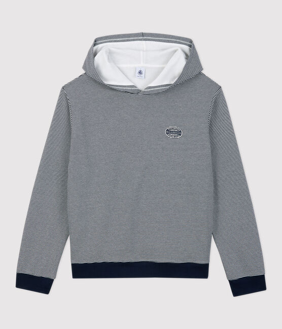 Katoenen Dames sweatshirt met gestreepte capuchon blauw SMOKING/wit MARSHMALLOW