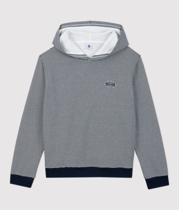 Katoenen Dames sweatshirt met gestreepte capuchon blauw/wit