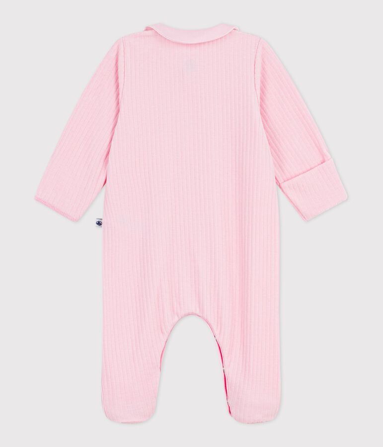 Fluwelen babypyjama met effen kraag roze