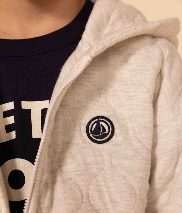 Sweatshirt zipp&eacute; &agrave; capuche en tubique matelass&eacute; enfant fille / gar&ccedil;on beige