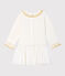 Jurk met lange mouwen twee soorten materiaal babymeisje wit MARSHMALLOW/geel OR