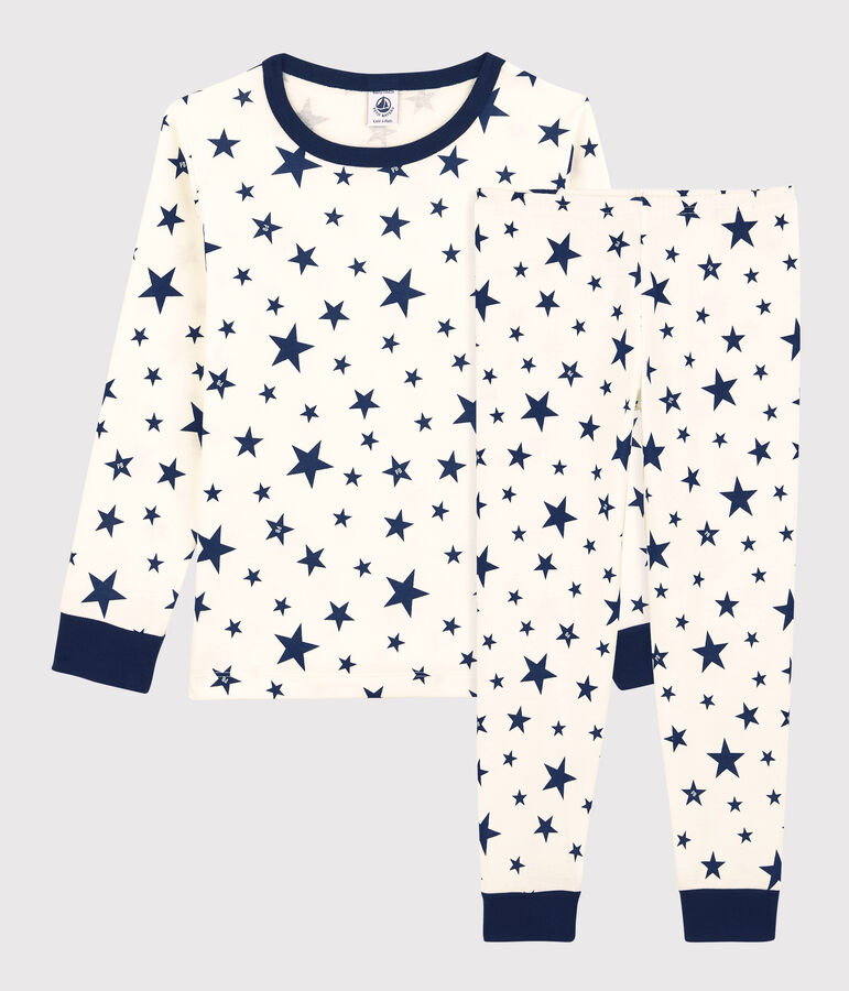 Pyjama &eacute;toiles en coton enfant blanc/bleu
