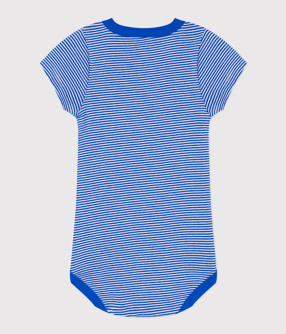Body manches courtes bébé rayé milleraies en coton bleu PERSE/blanc MARSHMALLOW