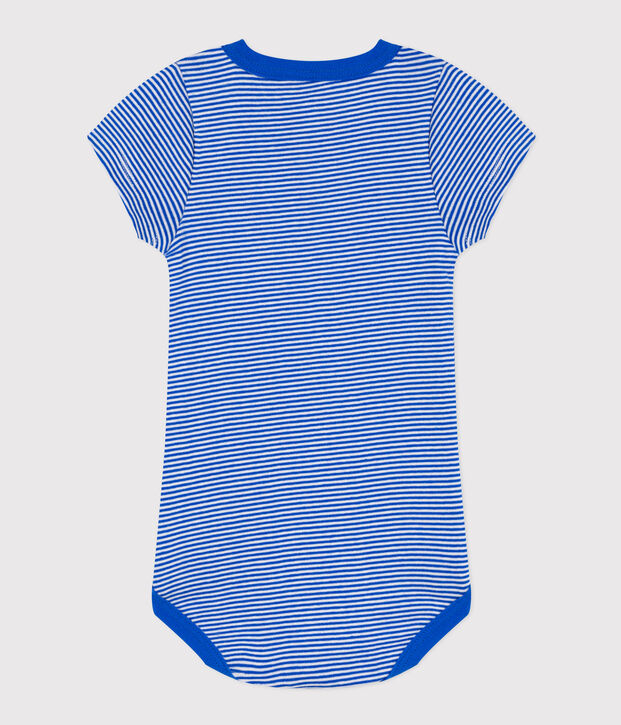 Body manches courtes b&eacute;b&eacute; ray&eacute; milleraies en coton bleu/blanc