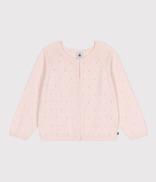 Cardigan enfant coton point fantaisie rose clair