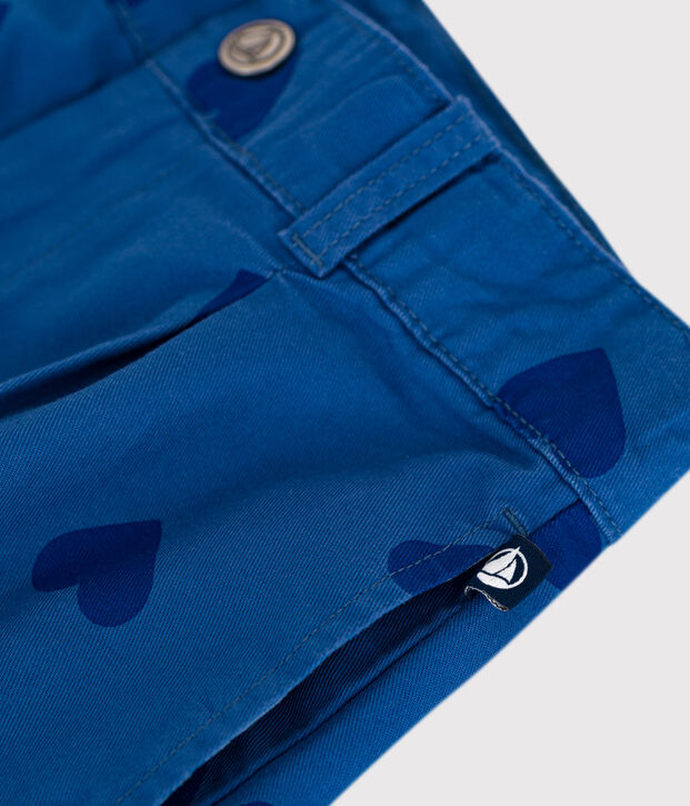 Katoenen short met hartjesprint voor kinderen blauw/blauw