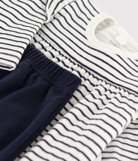 Leggingjurk met milleraies-strepen in katoenen tubic voor baby's wit MARSHMALLOW/blauw SMOKING