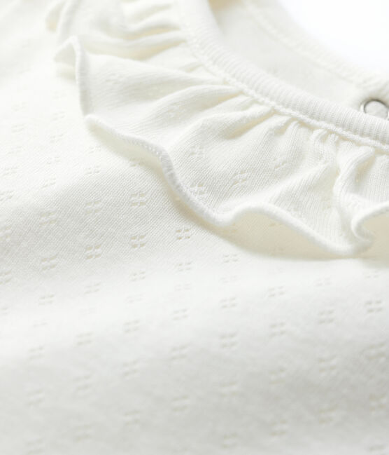 Blouse ajourée manches courtes en coton bébé fille blanc MARSHMALLOW