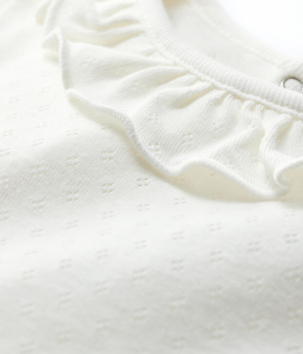 Blouse ajour&eacute;e manches courtes en coton b&eacute;b&eacute; fille blanc