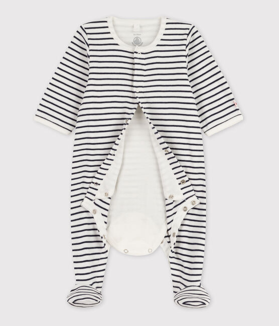Bodyjama à rayures bébé en coton blanc MARSHMALLOW/bleu SMOKING