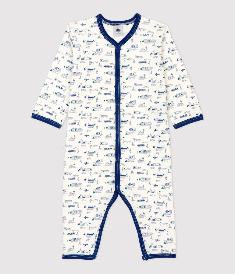 Voetloos slaappakje met transportprint van katoen wit MARSHMALLOW/wit MULTICO