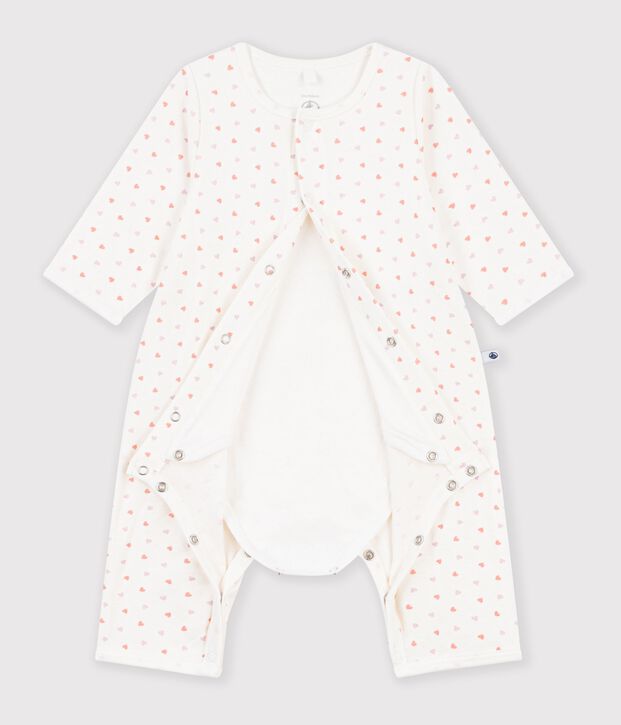Katoenen bodypyjama zonder voetjes met bloemetjesprint wit/multicouleur