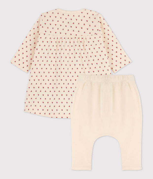 Robe legging imprim&eacute;e b&eacute;b&eacute; en tubique en coton &eacute;cru/multicouleur