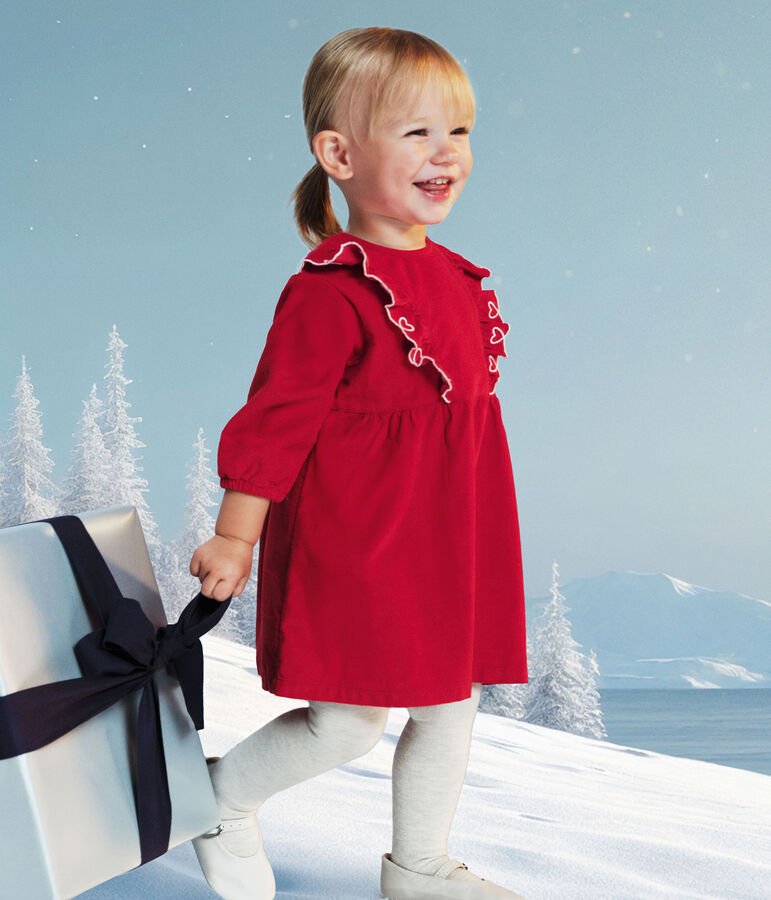 Robe b&eacute;b&eacute; en velours c&ocirc;tel&eacute; manches longues unie rouge