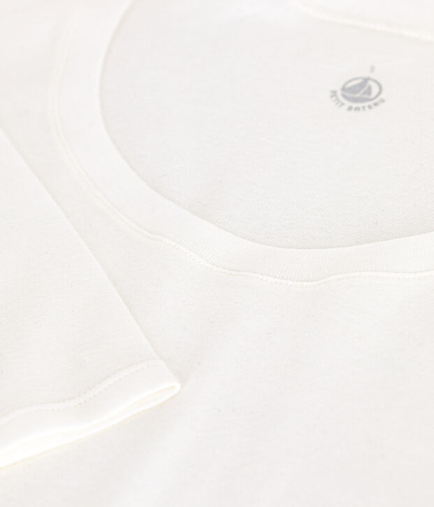 Katoenen dames-T-shirt met lange mouwen en diepe, ronde halsuitsnijding wit