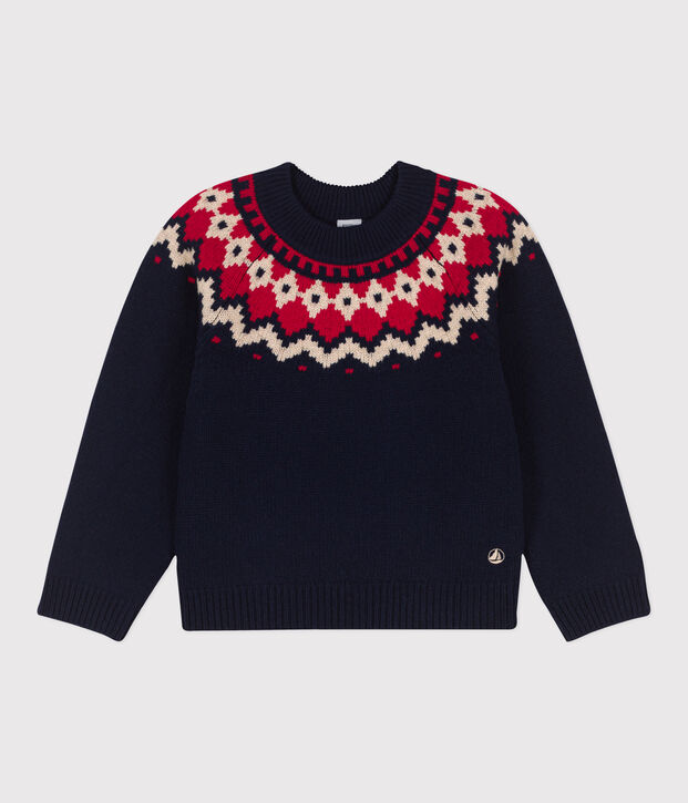 Jongenstrui in wol en katoen met jacquard blauw/multicouleur