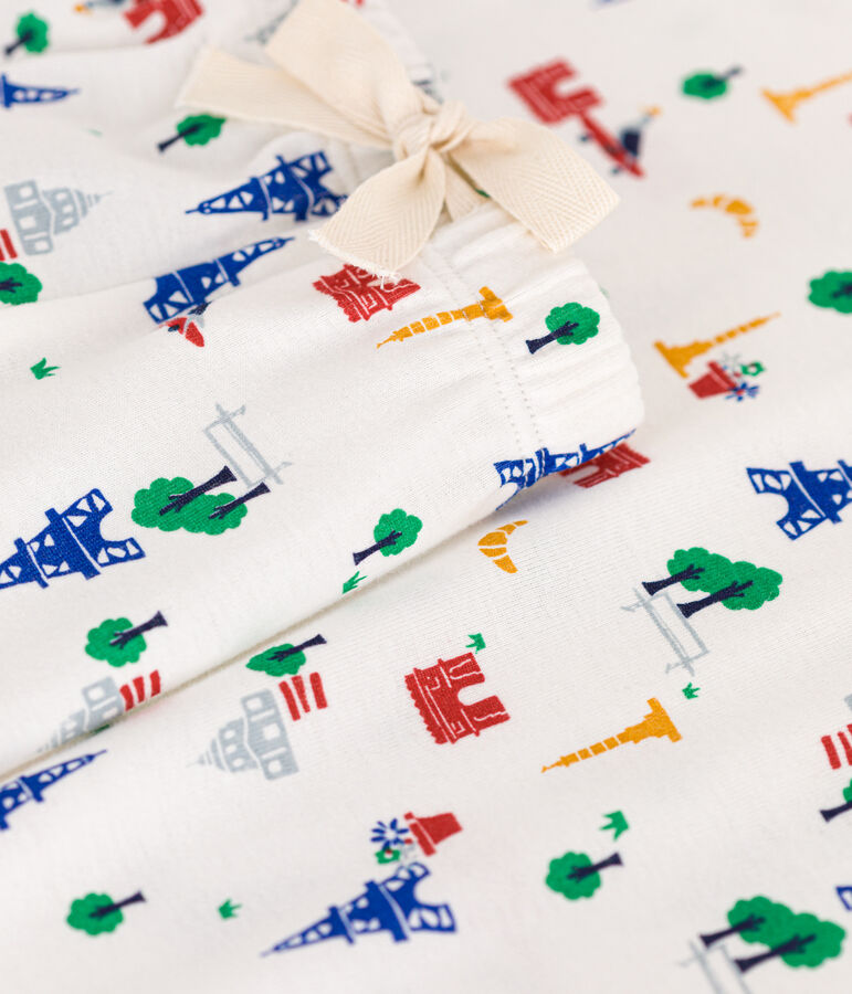 Katoenen pyjama met korte broek en T-shirt met motief van Parijs voor dames wit/blauw/multicouleur