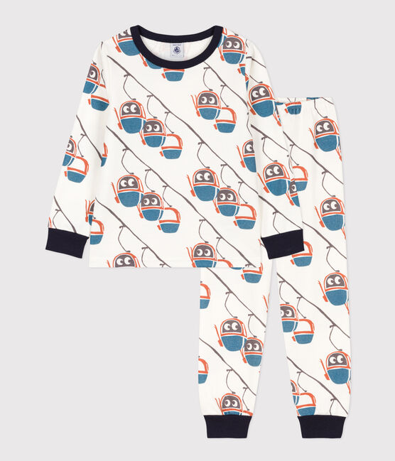 Pyjama télécabine en molleton enfant blanc MARSHMALLOW/blanc MULTICO