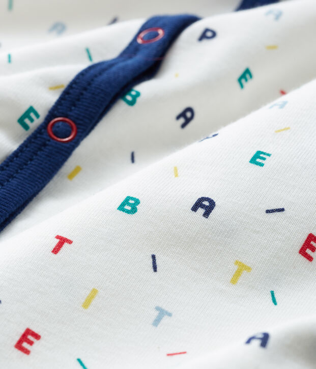 Slaappakje zonder voetjes van ribstof babyjongen wit/multicouleur