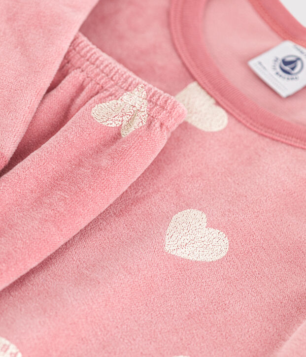 Fluwelen pyjama met hartjesprint voor kidneren roze/wit