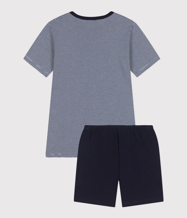 Korte katoenen kinderpyjama met streepjes blauw/multicouleur