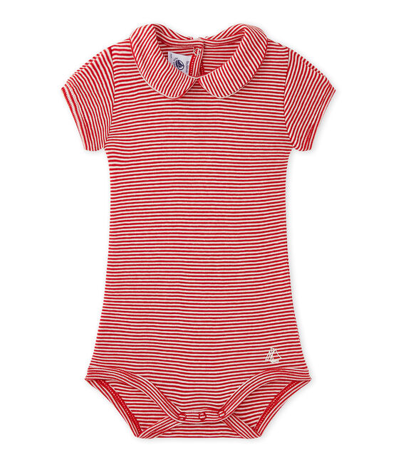 Body bébé fille à col rayé rouge TERKUIT/blanc MARSHMALLOW