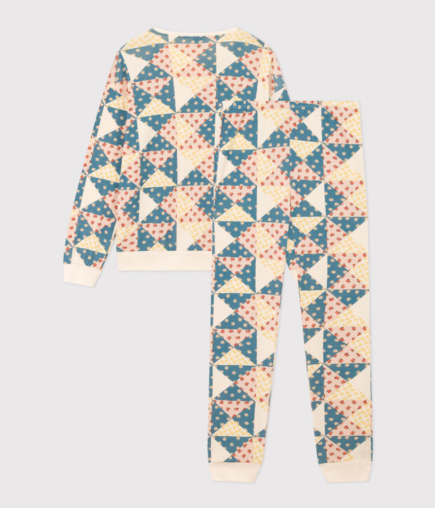 Pyjama patchwork en coton femme &eacute;cru/multicouleur