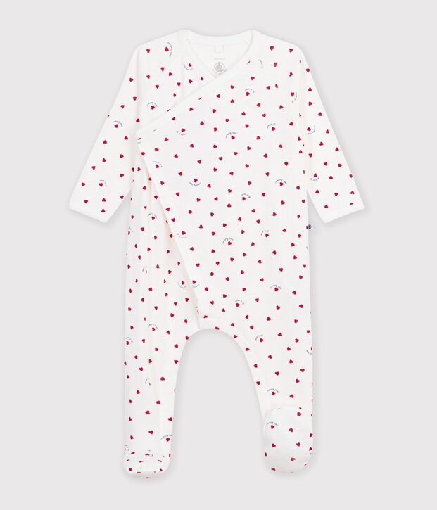 Pyjama b&eacute;b&eacute; en coton imprim&eacute; &agrave; petits c&oelig;urs blanc/multicouleur