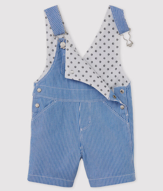 Salopette en toile bébé bleu SURF/blanc ECUME